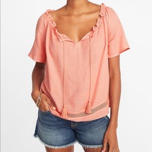 Old Navy tassel-tie relaxed peach short sleeve-XS